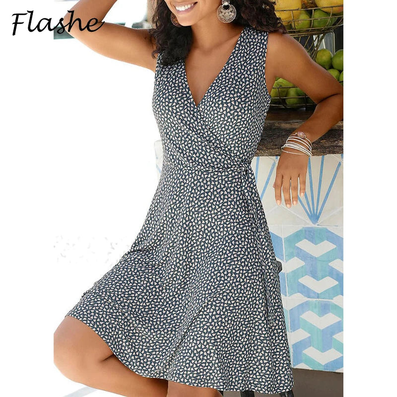 Bohemian Polka Dot Summer Dress - V Neck Sleeveless