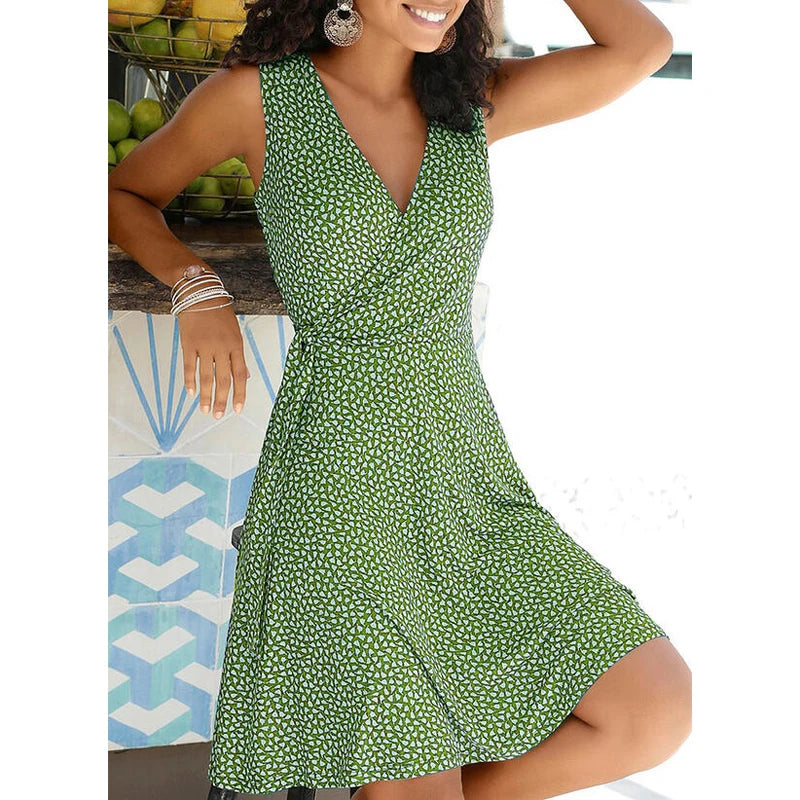 Bohemian Polka Dot Summer Dress - V Neck Sleeveless