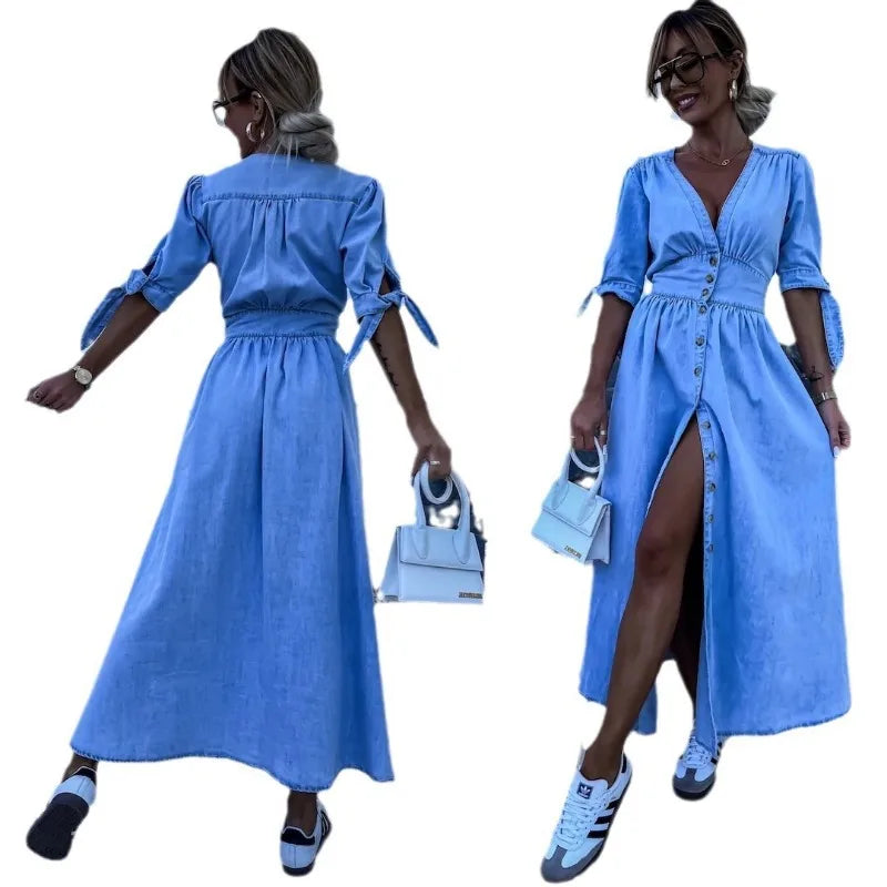 V-neck Denim Dress - Spring Summer Collection