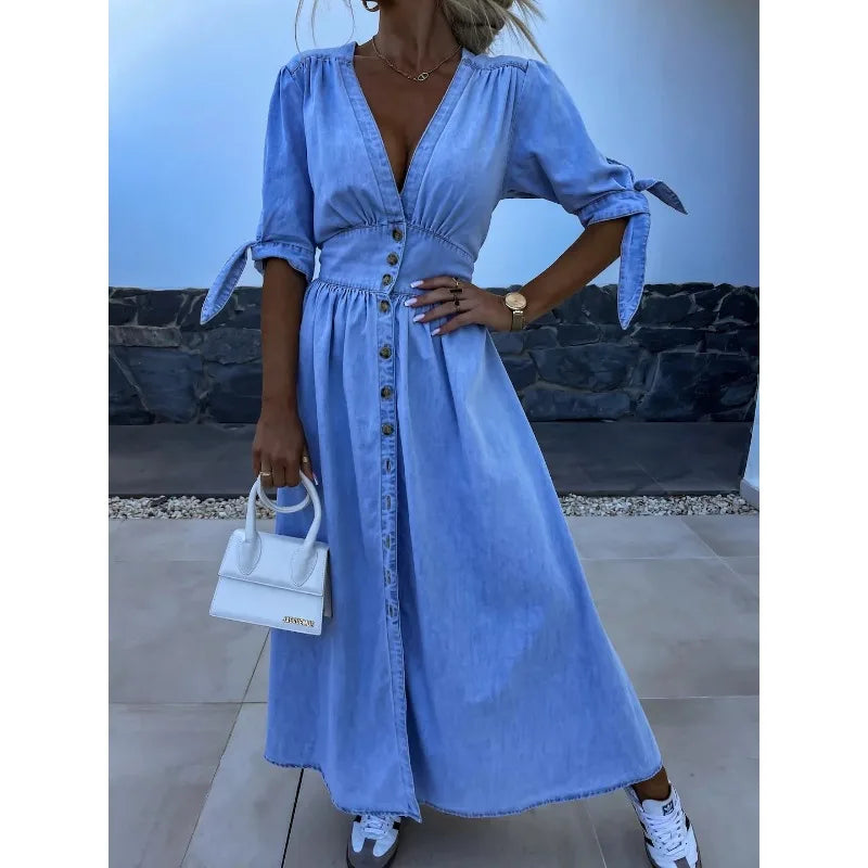 V-neck Denim Dress - Spring Summer Collection