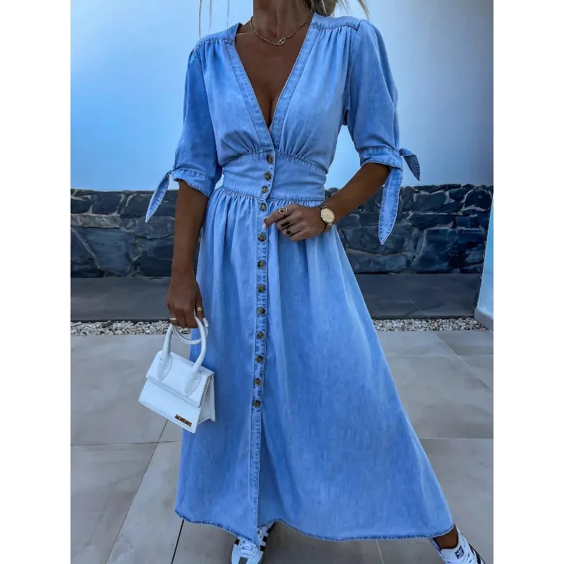 V-neck Denim Dress - Spring Summer Collection