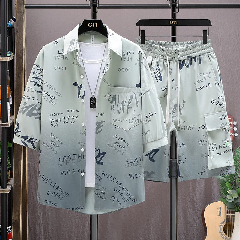 Men's Korean Graphic Shirt Shorts - Trendy Fashion