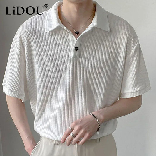 Korean Style Solid Color Button Polo Shirts