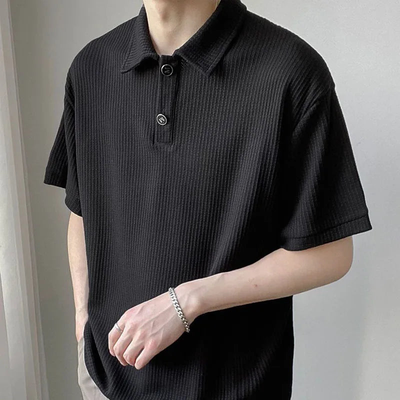 Korean Style Solid Color Button Polo Shirts