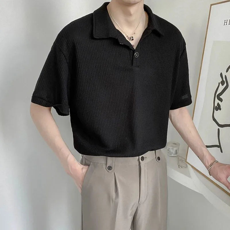 Korean Style Solid Color Button Polo Shirts