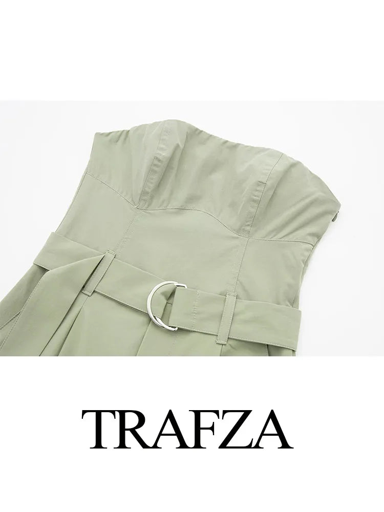 TRAFZA Female Streetwear Jumpsuit Green