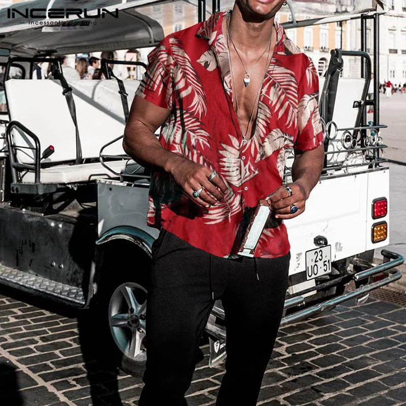 Men's Hawaiian Tropical Red Floral Shirt