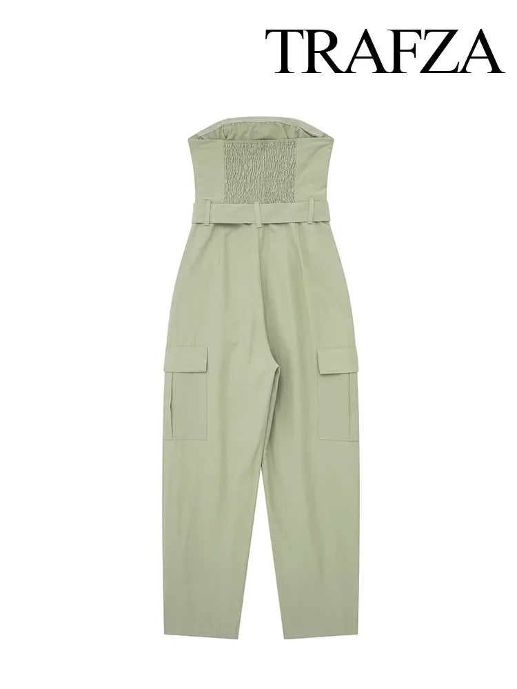 TRAFZA Female Streetwear Jumpsuit Green